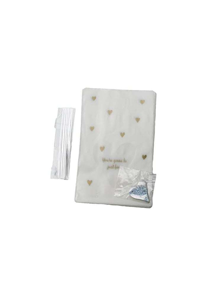 Daiso Frost Plastic Bag with Bottom Gusset - 16 Pcs Heart Clear, 7.3x4.7x2 In - Image 1